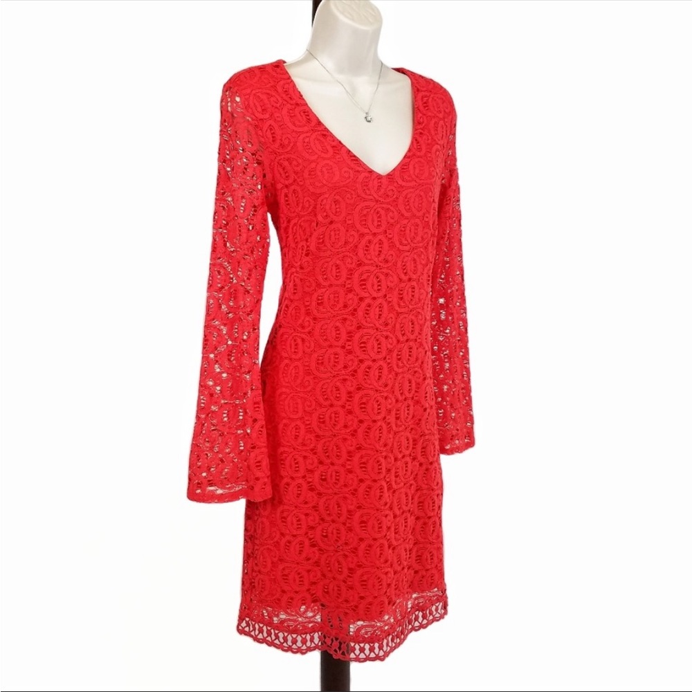 Laundry by Shelli Segal lace dress red orange 6